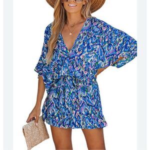 Preppy Floral Beachy Romper, Medium. Swim, beach, island